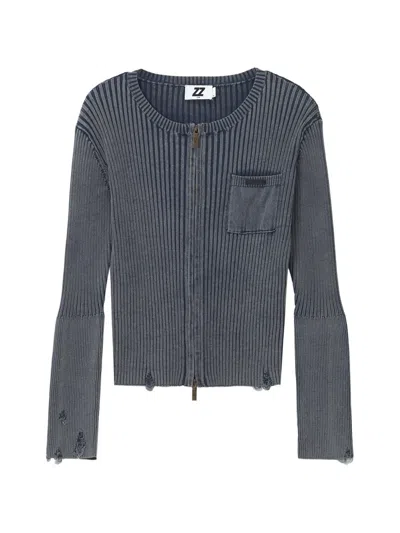 Izzue Distressed Ribbed-knit Cardigan In Gray