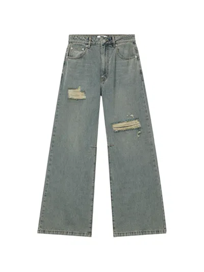 Izzue Distressed Wide-leg Jeans In Blue