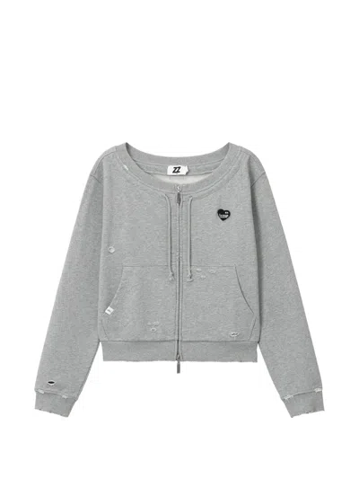 Izzue Distressed-effect Zip-up Sweatshirt In Gray