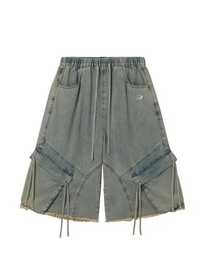Izzue Drawstring Frayed Shorts In Gray