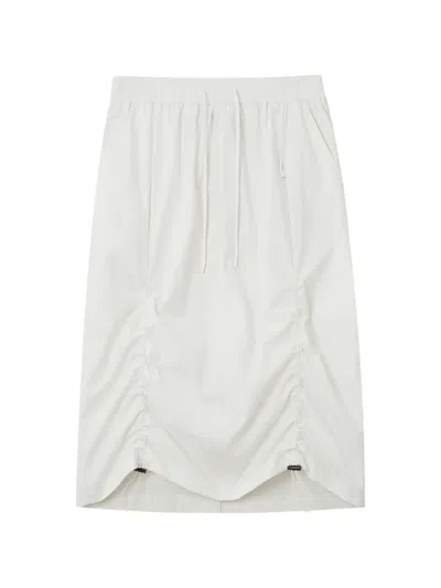 Izzue Drawstring Gathered Midi Skirt In White