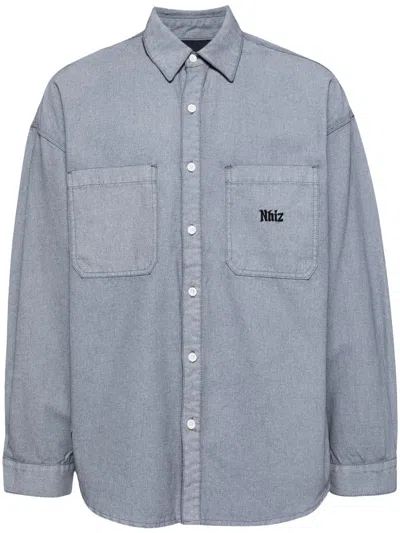 Izzue Embroidered-motif Cotton Shirt In Blue