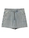 Izzue Embroidered Zip-front Denim Shorts In Blue
