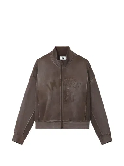 Izzue Embroidered Zip-up Hoodie In Brown
