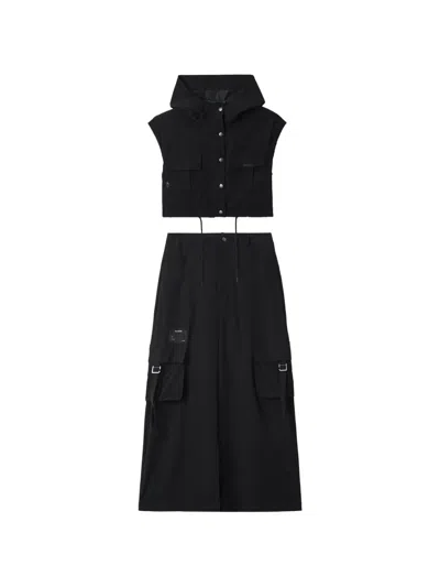 Izzue Flap-pocket Maxi Skirt Set (set Of Two) In Black