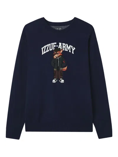 Izzue Fox-appliqué Crew-neck Sweater In Blue