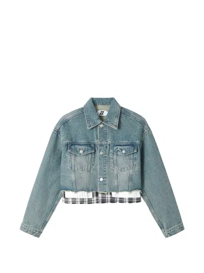 Izzue Frayed-check Denim Jacket In Blue
