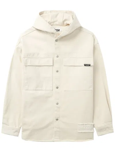 Izzue Fringe-trim Hooded Denim Jacket In Neutrals
