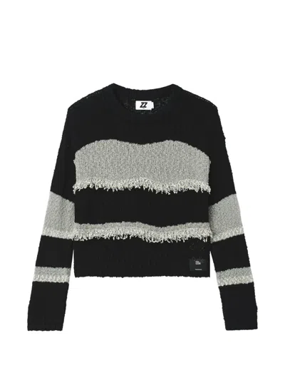 Izzue Fringe-detail Striped Sweater In Black