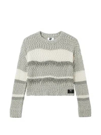 Izzue Fringe-trimmed Striped Sweater In Gray