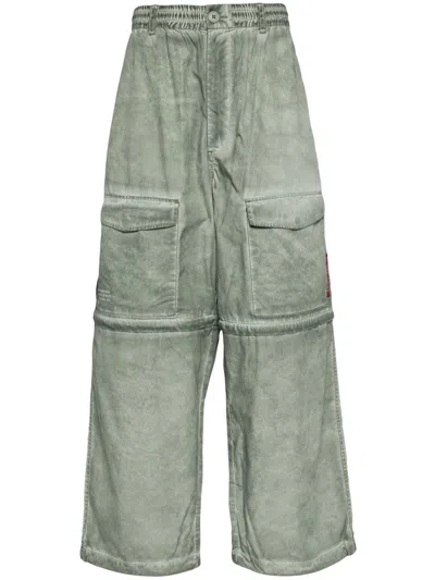 Izzue Garment-dyed Wide-leg Trousers In Green