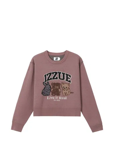 Izzue Graphic-intarsia Crew-neck Sweater In Brown