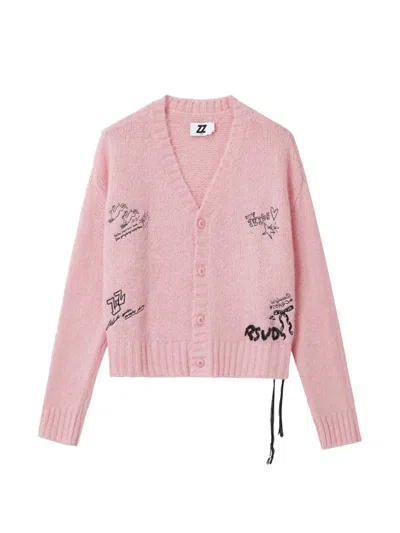 Izzue Graphic-print Button-up Cardigan In Pink