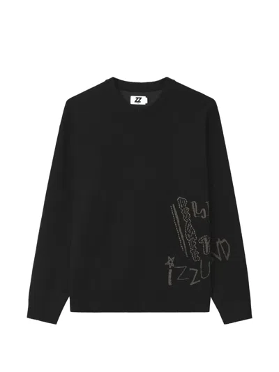Izzue Graphic-print Crew-neck Sweater In Black