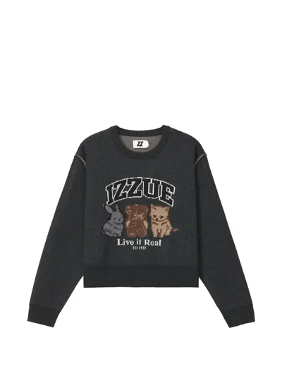 Izzue Intarsia-knit Crew-neck Sweater In Gray