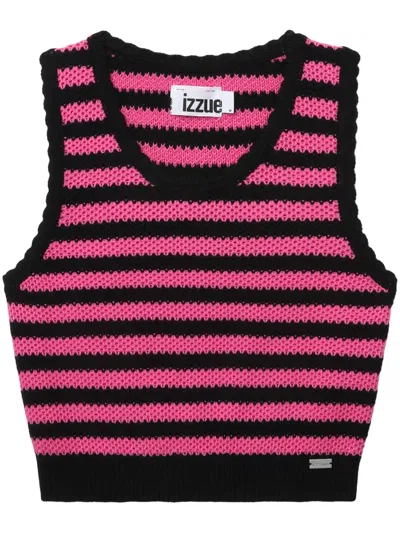 Izzue Knitted Striped Cotton Top In Fux