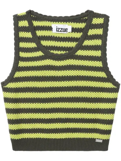 Izzue Knitted Striped Cotton Top In Green