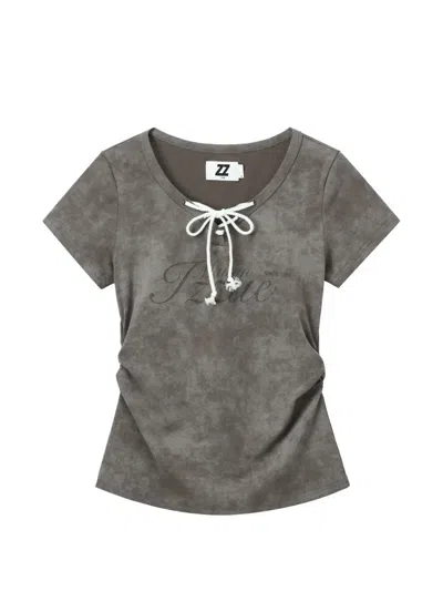 Izzue Lace-up Acid-wash T-shirt In Gray