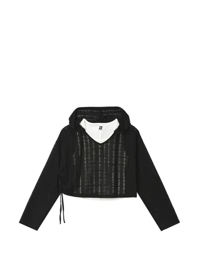 Izzue Layered-design Pointelle Hoodie In Black