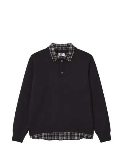 Izzue Layered-effect Polo-collar Sweater In Black