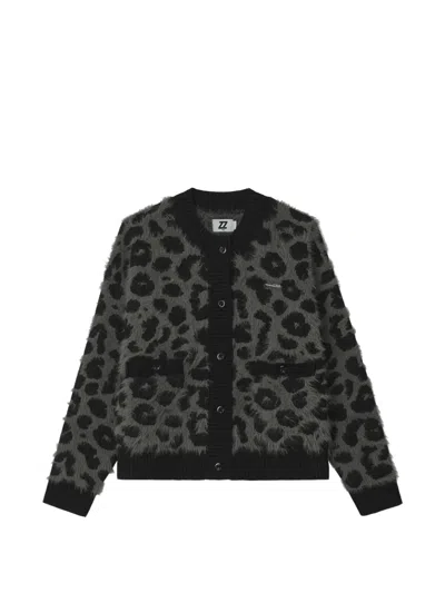 Izzue Leopard-print Brushed Cardigan In Black