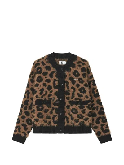 Izzue Leopard-print Brushed-knit Cardigan In Multi