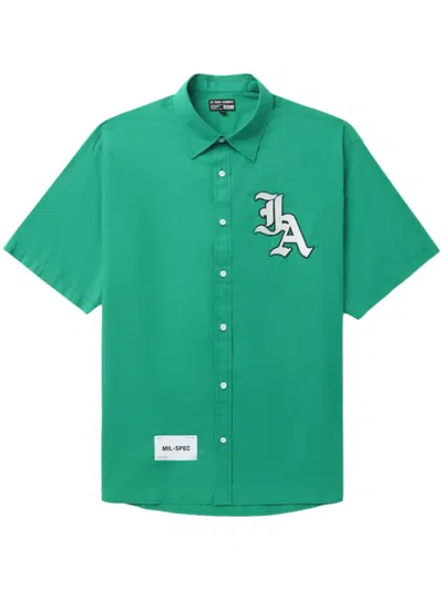 Izzue Logo-appliqué Buttoned-up Shirt In Green