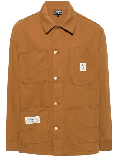 Izzue Logo-appliqué Cotton Jacket In Brown