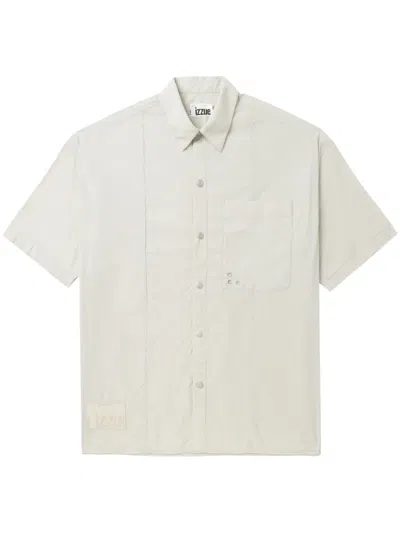 Izzue Logo-appliqué Panelled Shirt In Grey