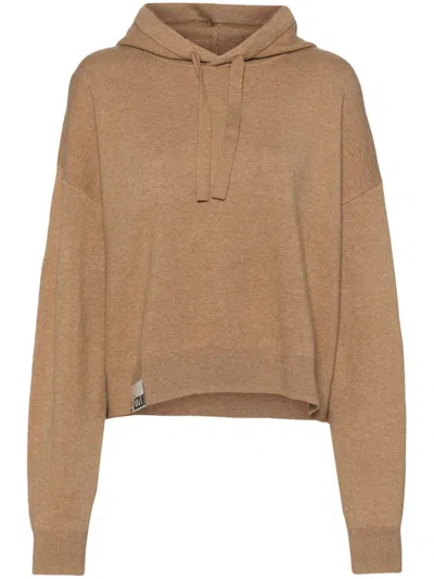 Izzue Logo-patch Cropped Hoodie In Neutrals