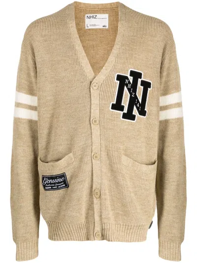 Izzue Logo-patch Striped Cardigan In Neutrals