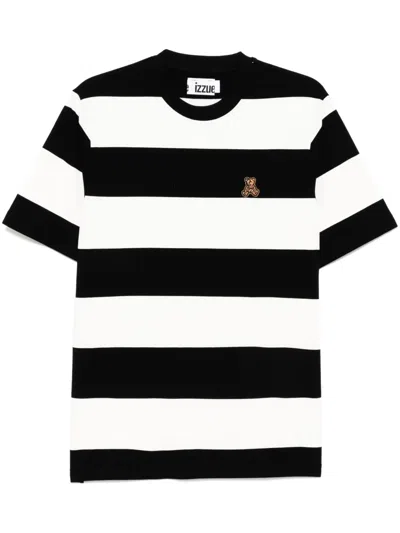 Izzue Striped Cotton T-shirt In Black