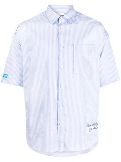 Izzue Logo-print Striped Cotton Shirt In Blau