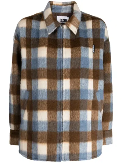 Izzue Logo-tag Checked Shirt Jacket In Brown