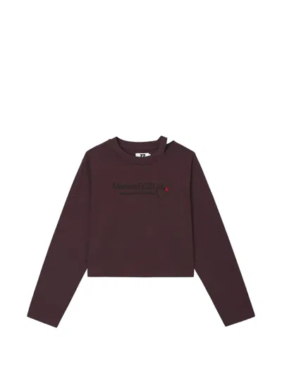Izzue Logo-embroidered Cut-out Long-sleeved Cropped T-shirt In Purple