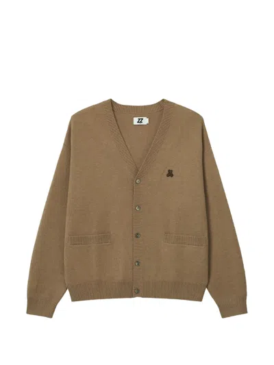 Izzue Logo-embroidered V-neck Cardigan In Brown
