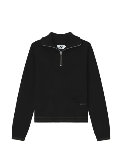 Izzue Logo-intarsia Zip-up Sweater In Black