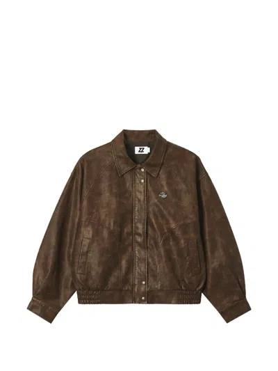 Izzue Logo-plaque Oversized Jacket In Brown