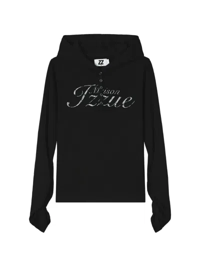 Izzue Logo-print Button-up Hoodie In Black