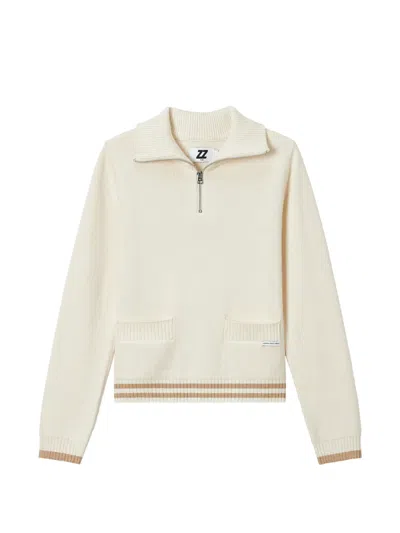 Izzue Logo-print Quarter-zip Sweater In White