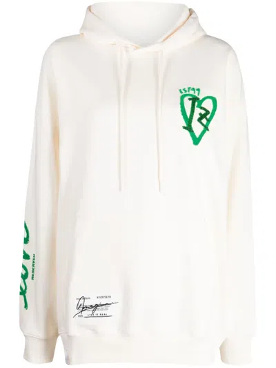 Izzue Motif-embroidered Cotton Blend Hoodie In Neutrals