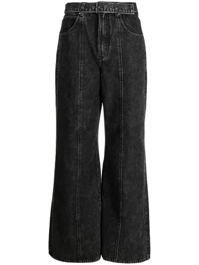 Izzue Panelled Belted Wide-leg Jeans In Black