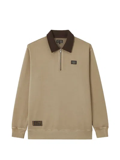 Izzue Quarter-zip Logo-patch Jumper In Neutral