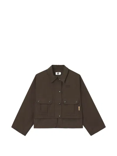 Izzue Quilted-panel Corduroy-collar Jacket In Brown