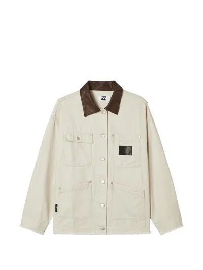 Izzue Raw-edge Contrast-collar Jacket In Neutral