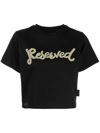 Izzue Reserved Beaded Cropped T-shirt In Black