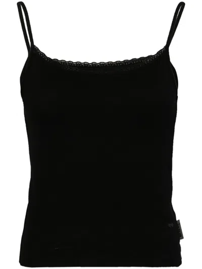 Izzue Ribbed-knit Lace-trim Top In Black