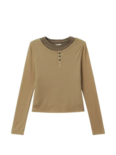 Izzue Ribbed Layered T-shirt In Brown