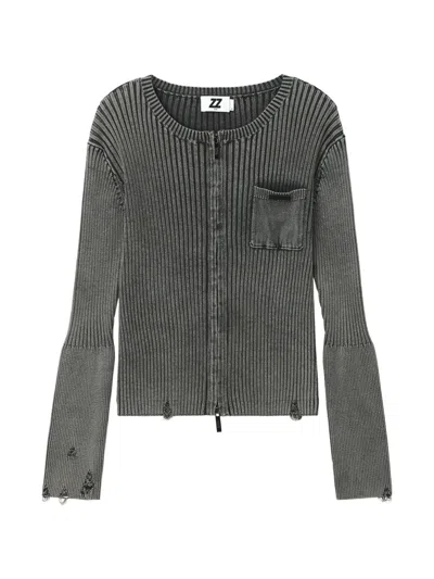 Izzue Ribbed-knit Distressed Cardigan In Gray