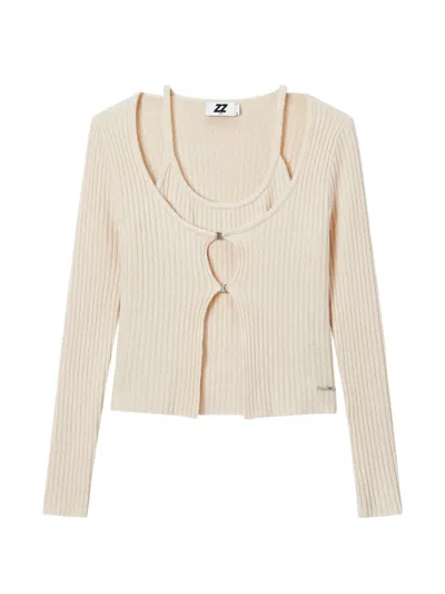 Izzue Ribbed-knit Layered-effect Sweater In Neutral